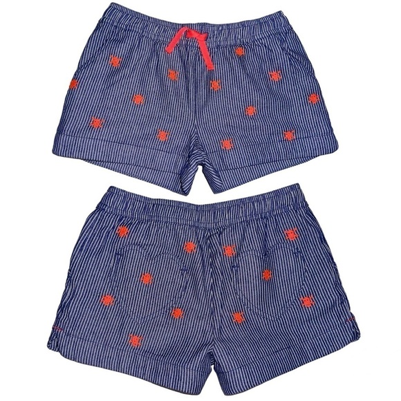 Mini Boden Girls 10 Years Railroad Stripe Neon Skull Cotton Shorts Heart Pockets - Picture 1 of 7